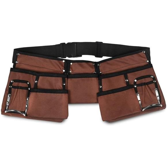 11 Pocket Brown and Black Heavy Duty Construction Tool Belt Pouch Buckle - Picture 1 of 6